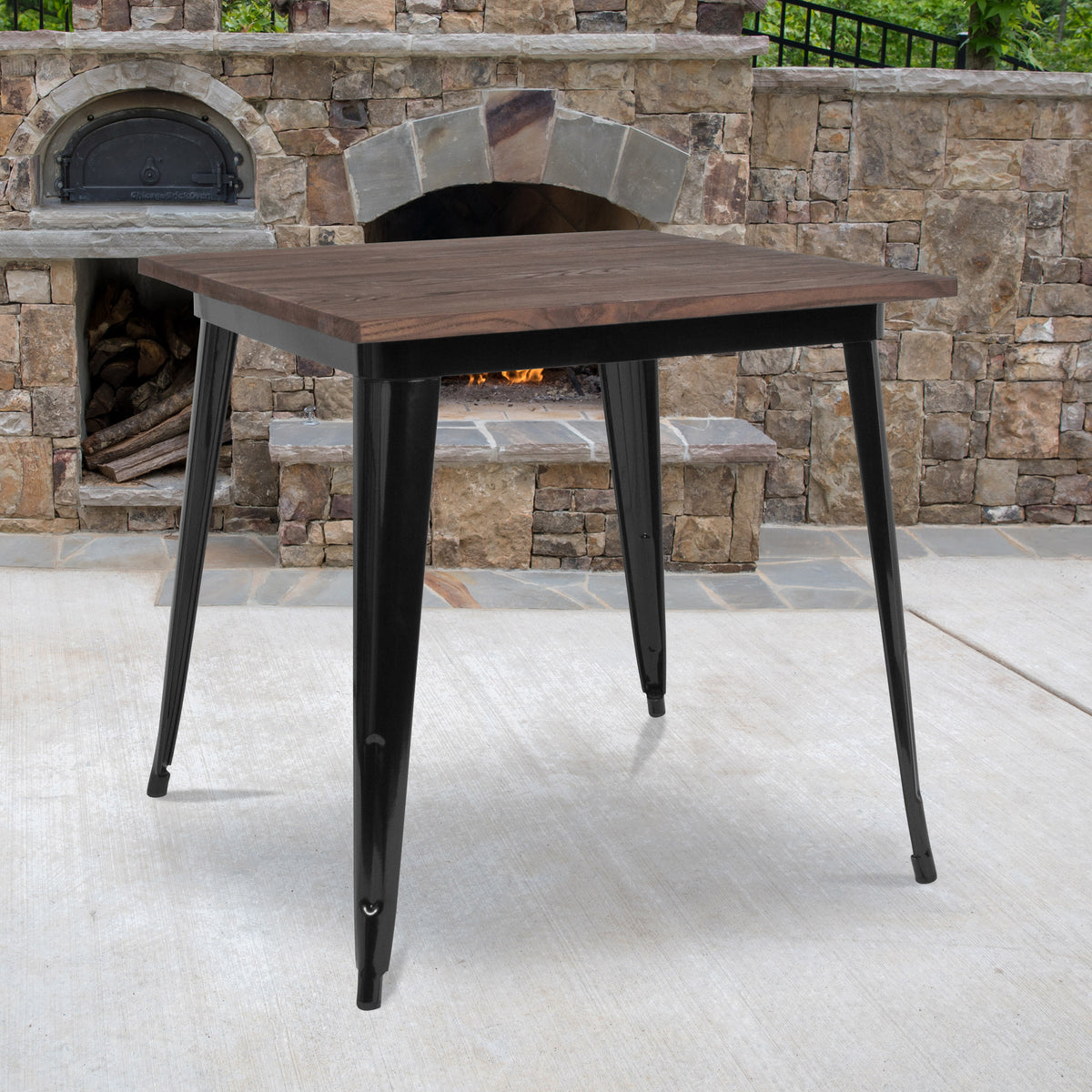 31.5" Square Metal Indoor Table with Rustic Wood Top - Image 2
