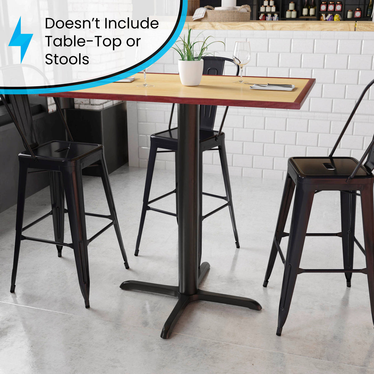 33" x 33" Restaurant Table X-Base with 4" Dia. Bar Height Column - Image 4