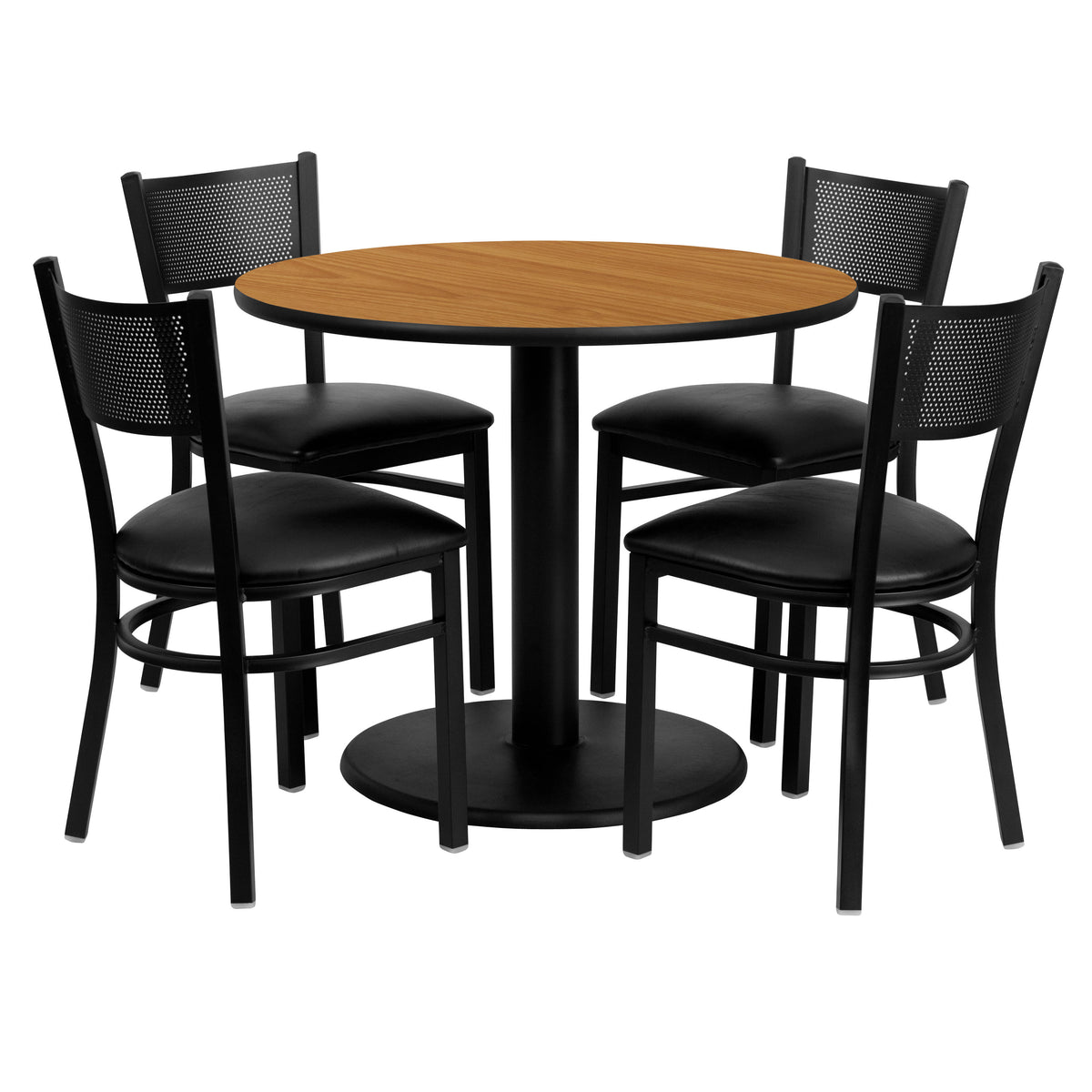 36" Round Natural Laminate Table Set with 4 Metal Chairs - Vinyl Seat