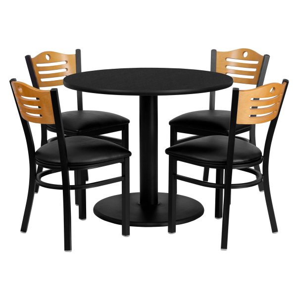 36" Round Laminate Table Set with 4 Metal Chairs - Vinyl Seat