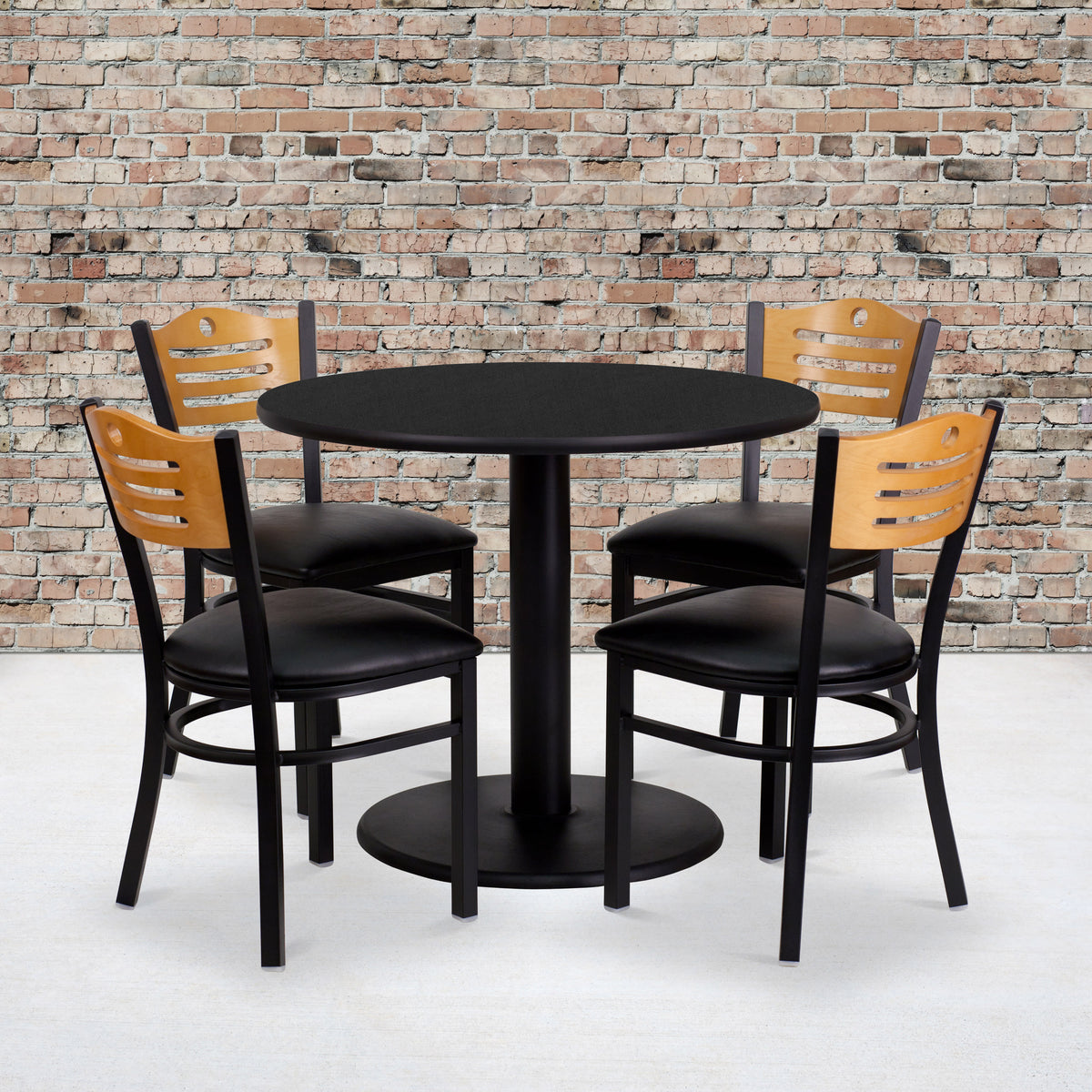 36" Round Laminate Table Set with 4 Metal Chairs - Vinyl Seat - Image 2