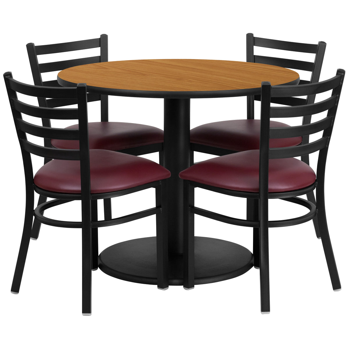 36'' Round Laminate Table Set with Round Base and 4 Ladder Back Metal Chairs