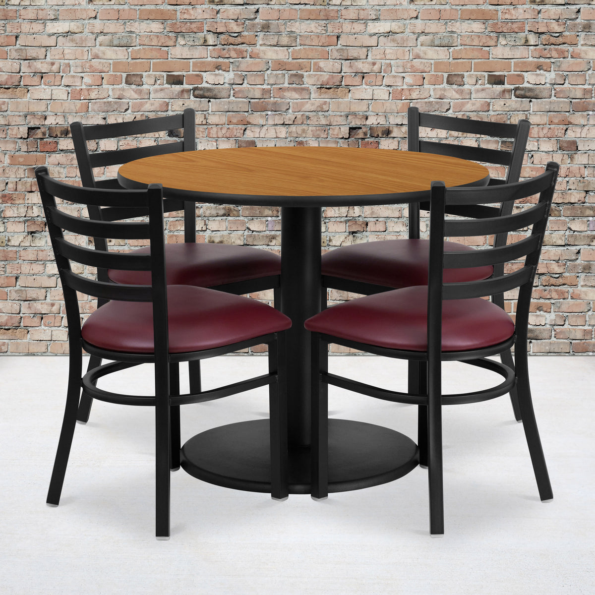 36'' Round Laminate Table Set with Round Base and 4 Ladder Back Metal Chairs - Image 2
