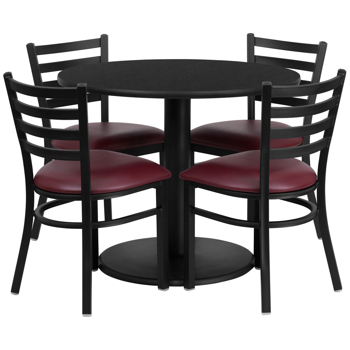36'' Round Laminate Table Set with Round Base and 4 Ladder Back Metal Chairs - Image 3