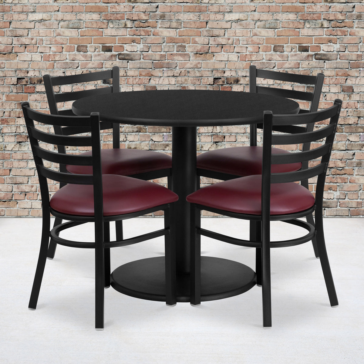 36'' Round Laminate Table Set with Round Base and 4 Ladder Back Metal Chairs - Image 4