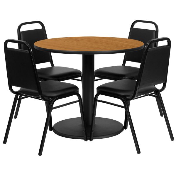 36'' Round Table Set with Round Base and 4 Trapezoidal Back Banquet Chairs