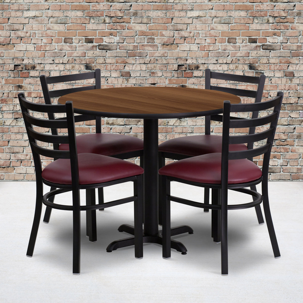 36'' Round Laminate Table Set with X-Base and 4 Ladder Back Metal Chairs - Image 2