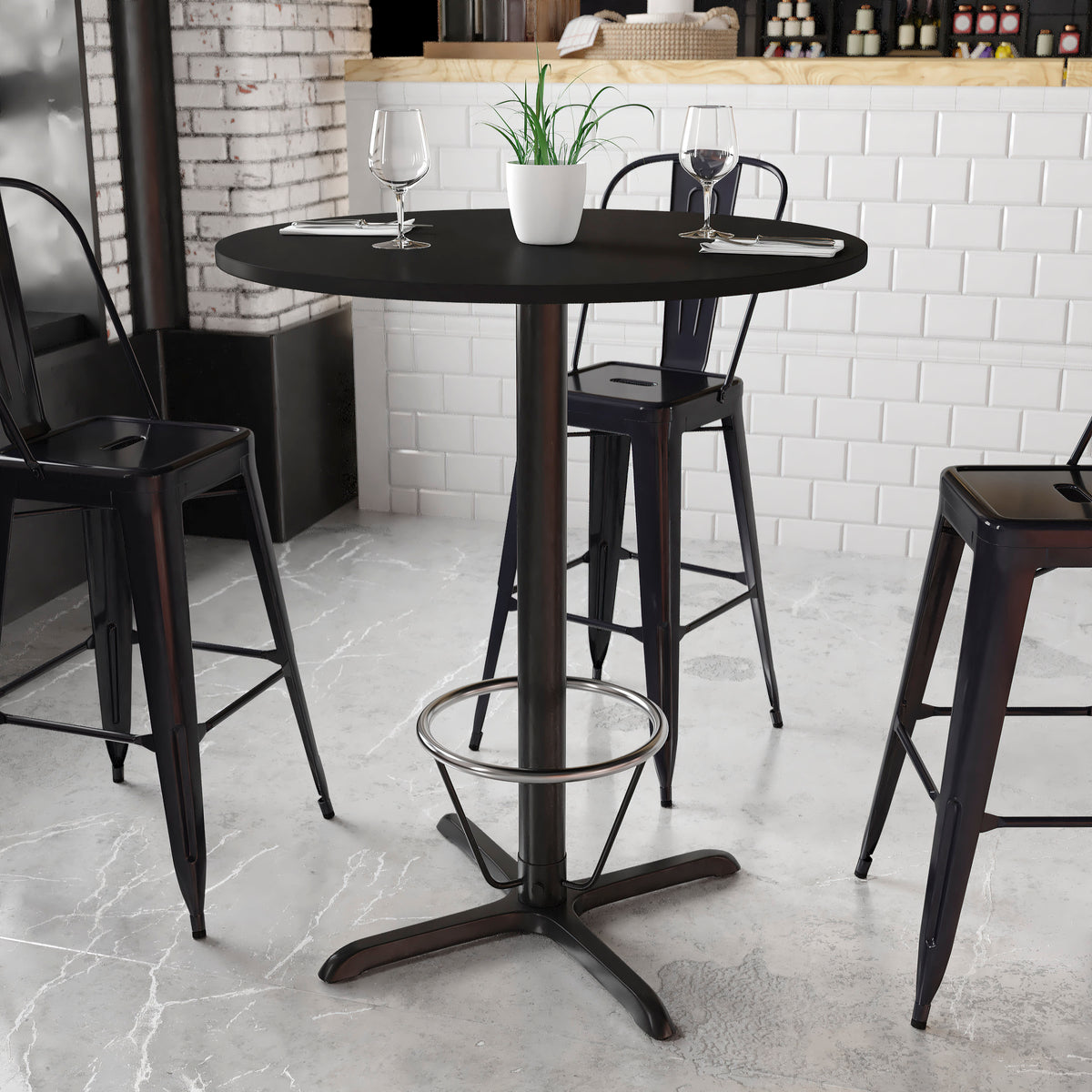 36'' Round Laminate Table Top with 30'' x 30'' Bar Height Table Base - Image 3