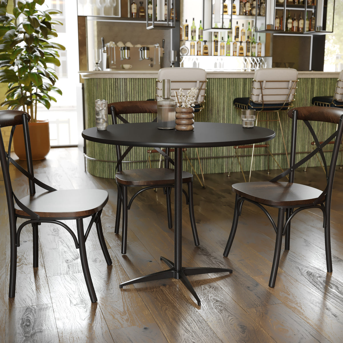 36" Round Wood Commercial Grade Cocktail Table with 30" and 42" Columns - Image 2