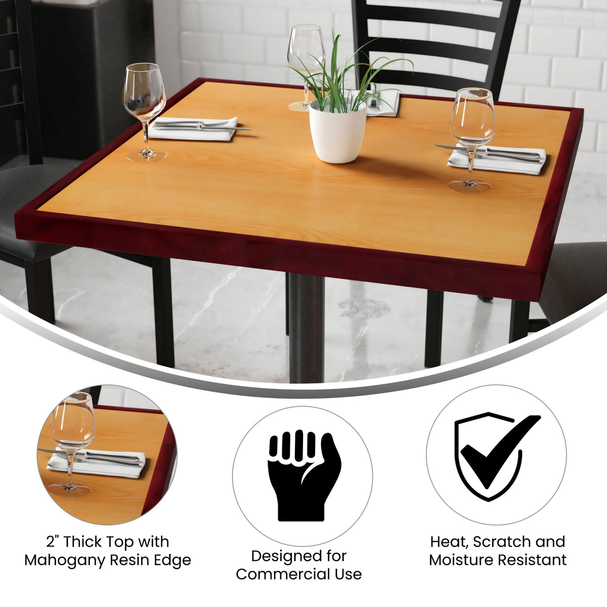 36" Square 2-Tone High-Gloss Resin Table Top with 2" Thick Drop-Lip - Image 3
