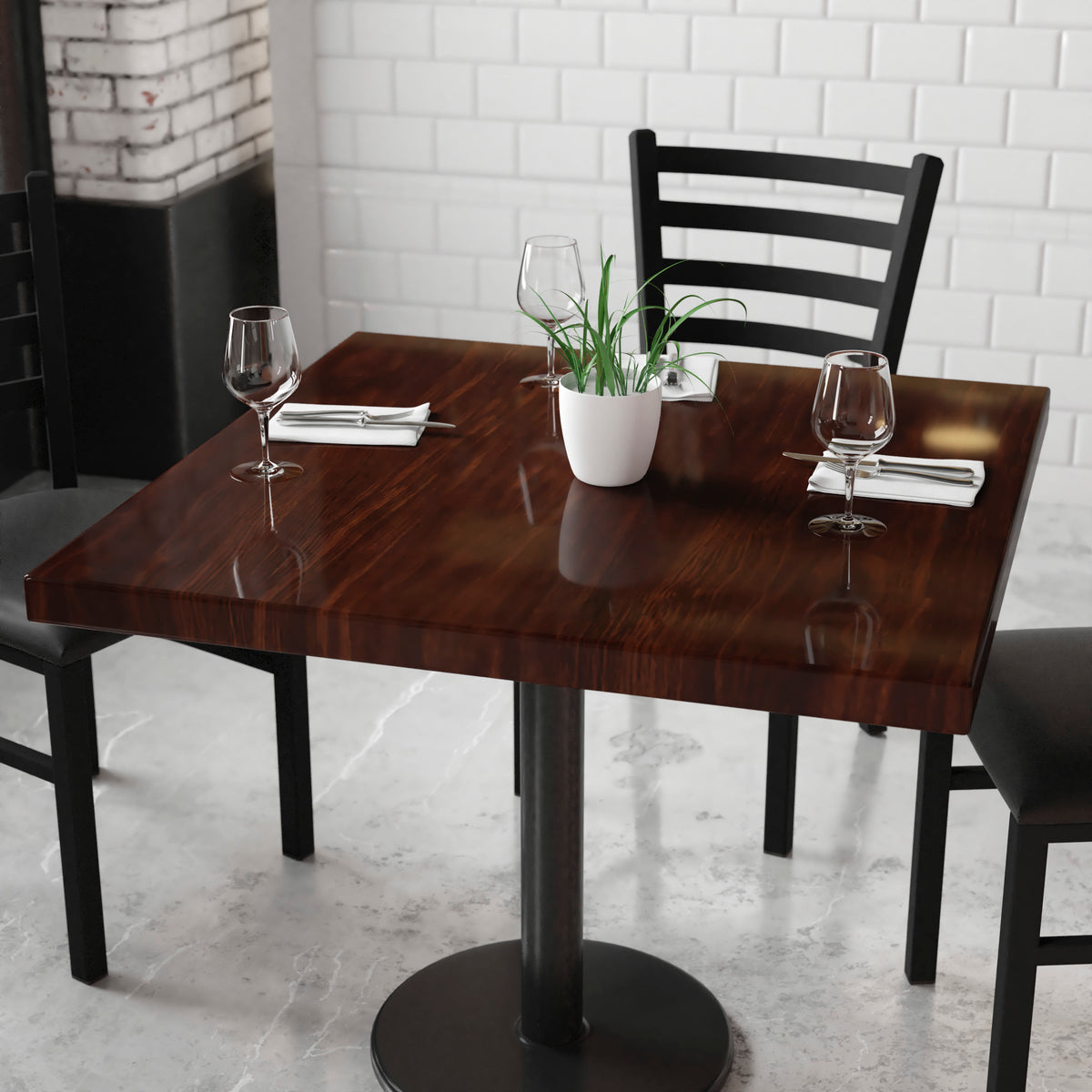 36'' Square High-Gloss Resin Table Top with 2'' Thick Drop-Lip - Image 2