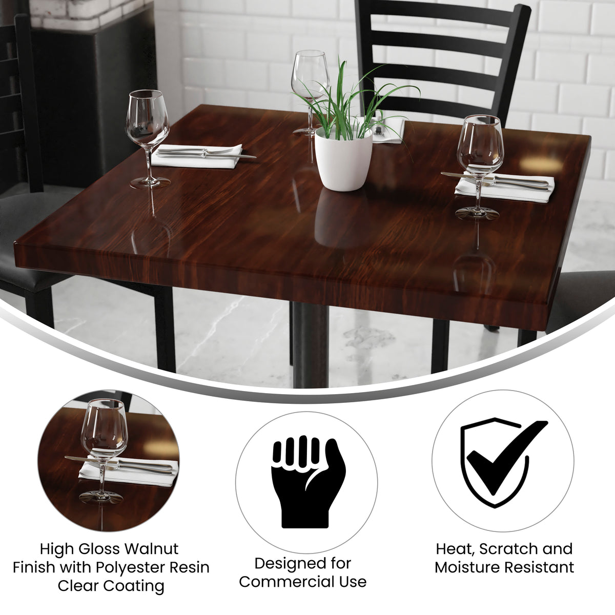 36'' Square High-Gloss Resin Table Top with 2'' Thick Drop-Lip - Image 3