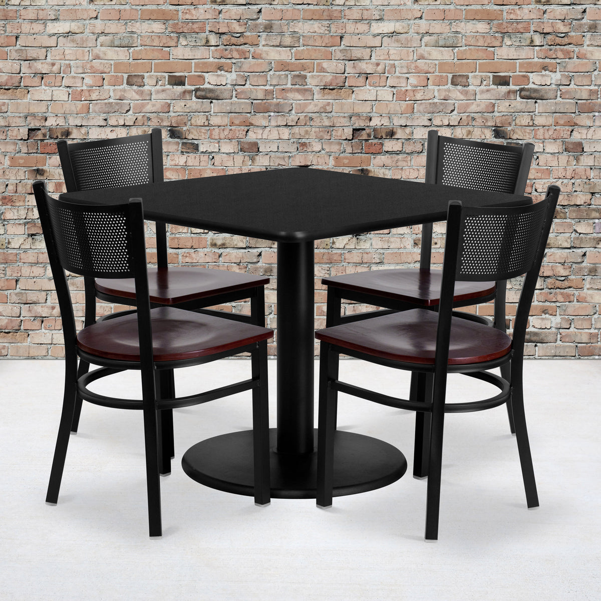 36" Square Laminate Table Set with 4 Metal Chairs - Mahogany Wood Seat - Image 2