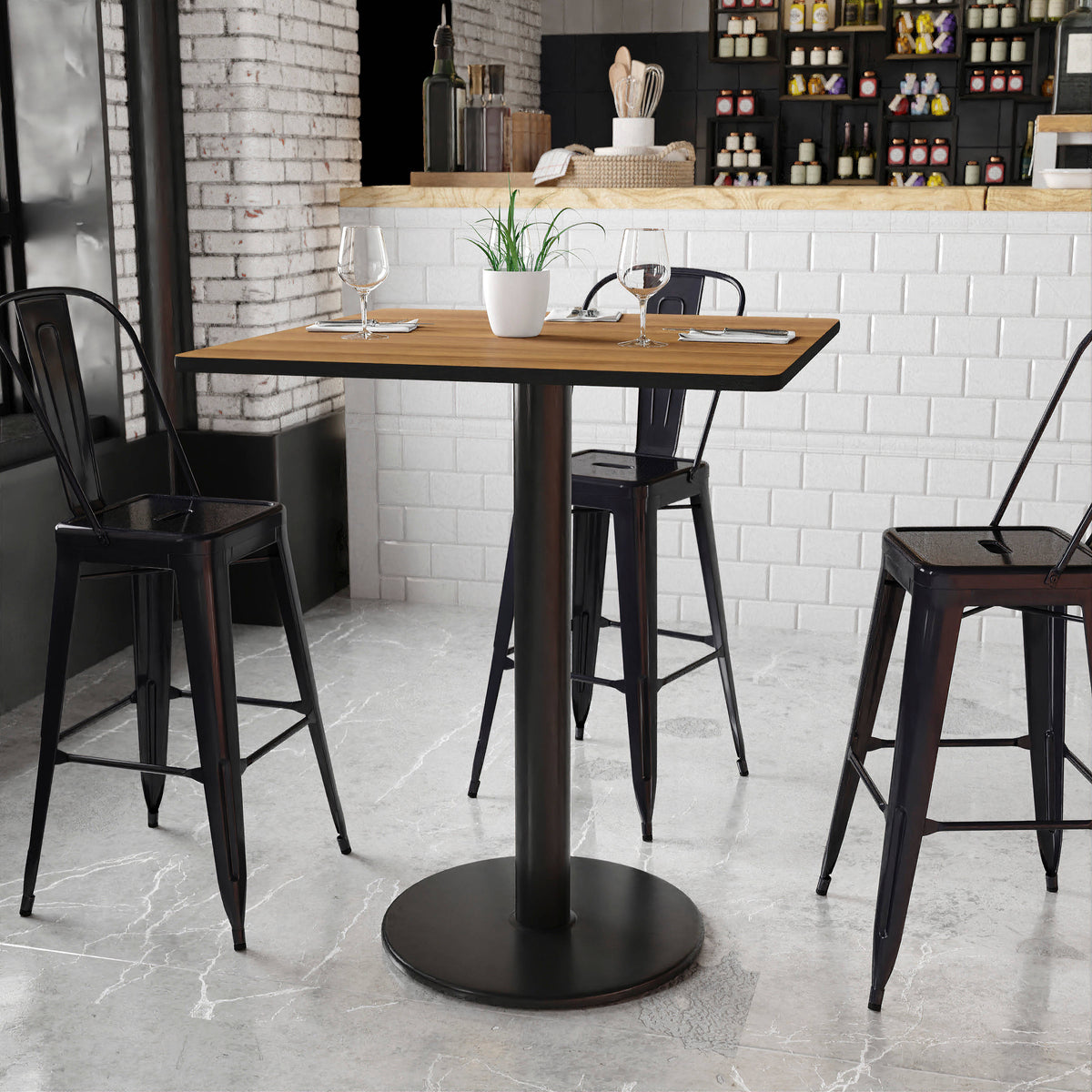 36'' Square Laminate Table Top with 24'' Round Bar Height Table Base - Image 2