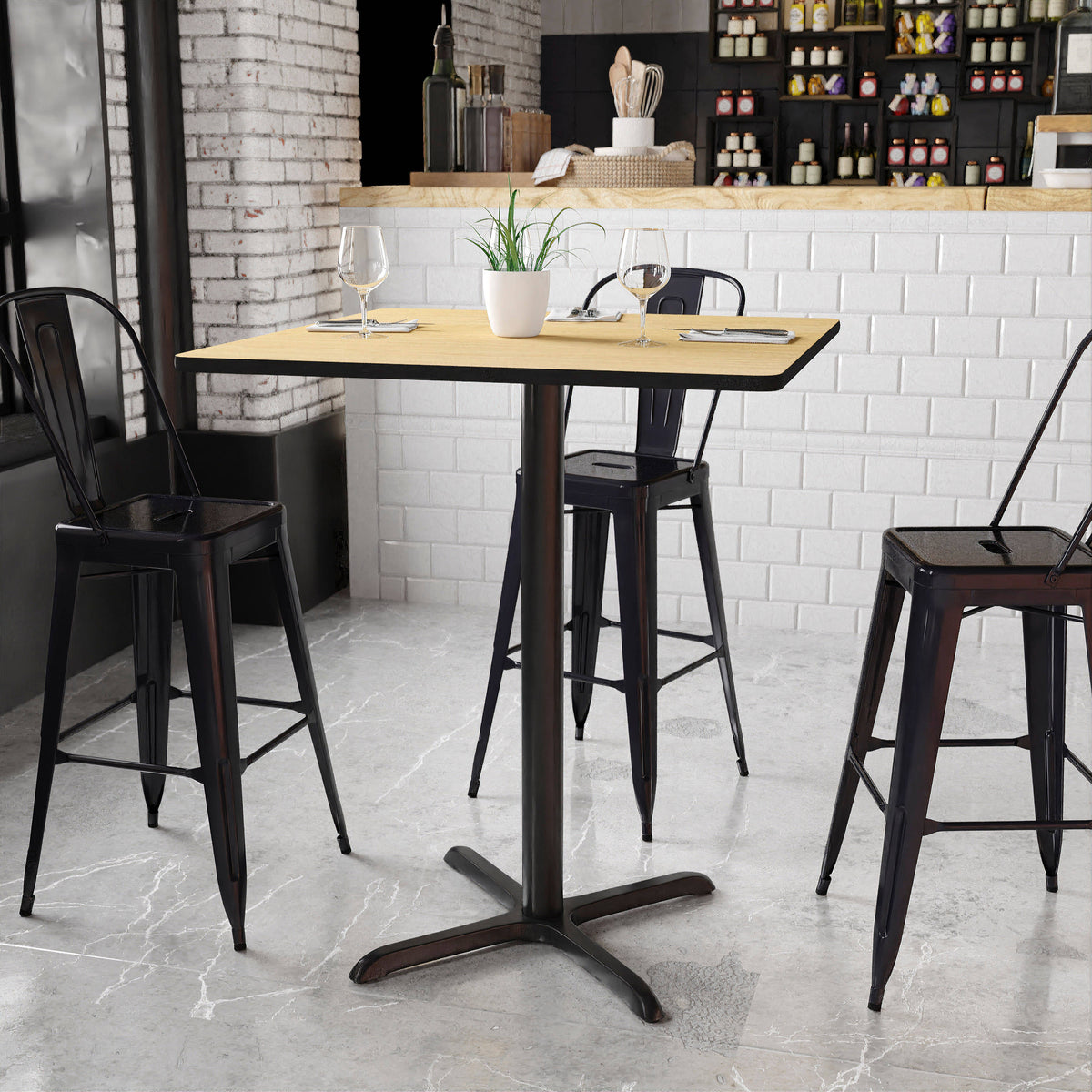 36'' Square Laminate Table Top with 30'' x 30'' Bar Height Table Base - Image 2