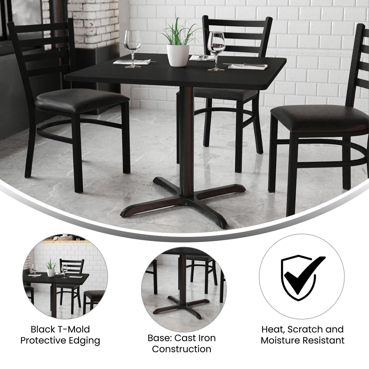 36'' Square Laminate Table Top with 30'' x 30'' Table Height Base - Image 3