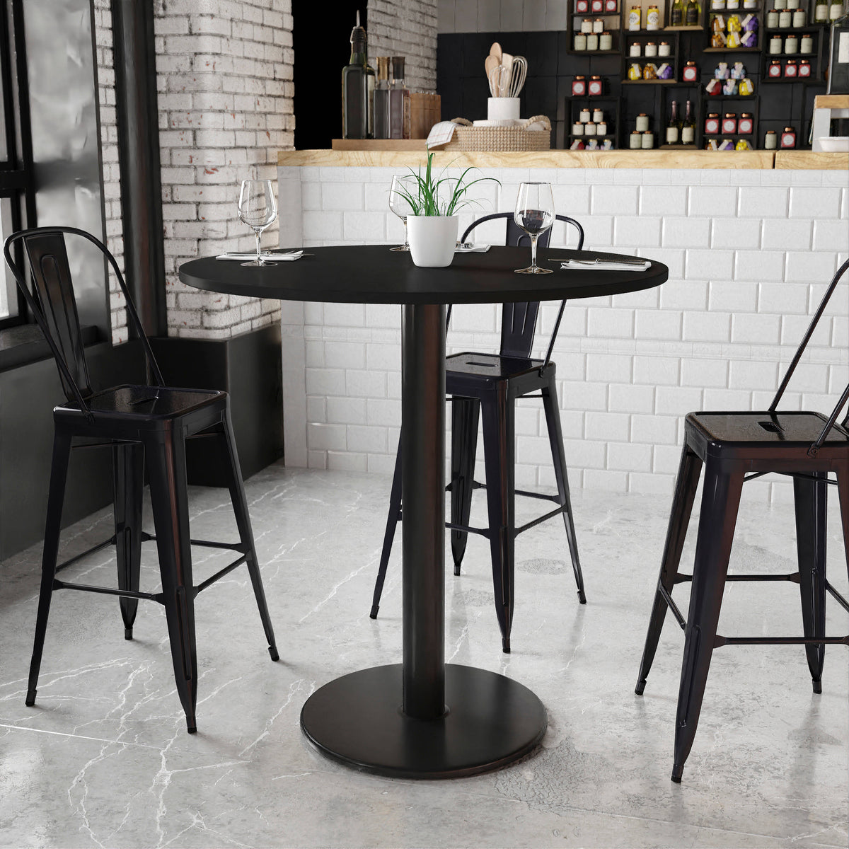 42'' Round Laminate Table Top with 24'' Round Bar Height Table Base - Image 2