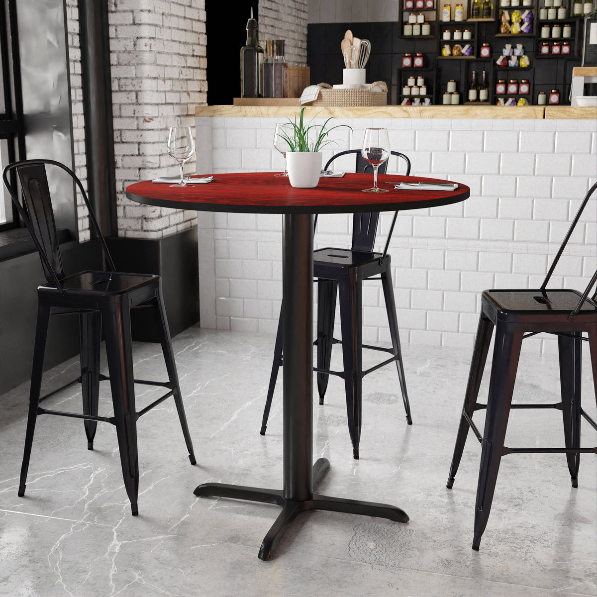 42'' Round Laminate Table Top with 33'' x 33'' Bar Height Table Base - Image 2
