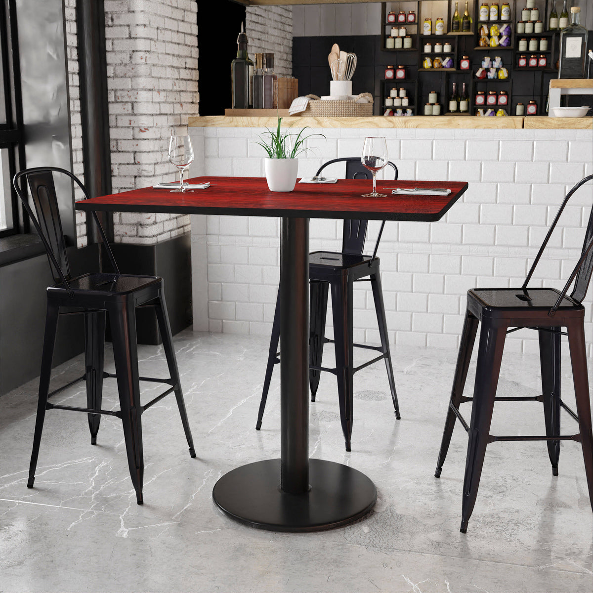 42'' Square Laminate Table Top with 24'' Round Bar Height Table Base - Image 2