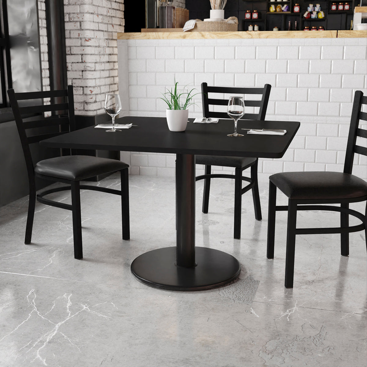 42'' Square Laminate Table Top with 24'' Round Table Height Base - Image 2