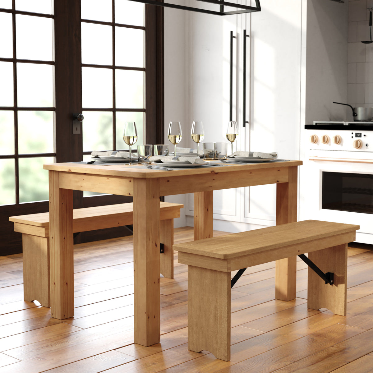 46" x 30" Rectangular Antique Rustic Solid Pine Farm Dining Table - Image 2