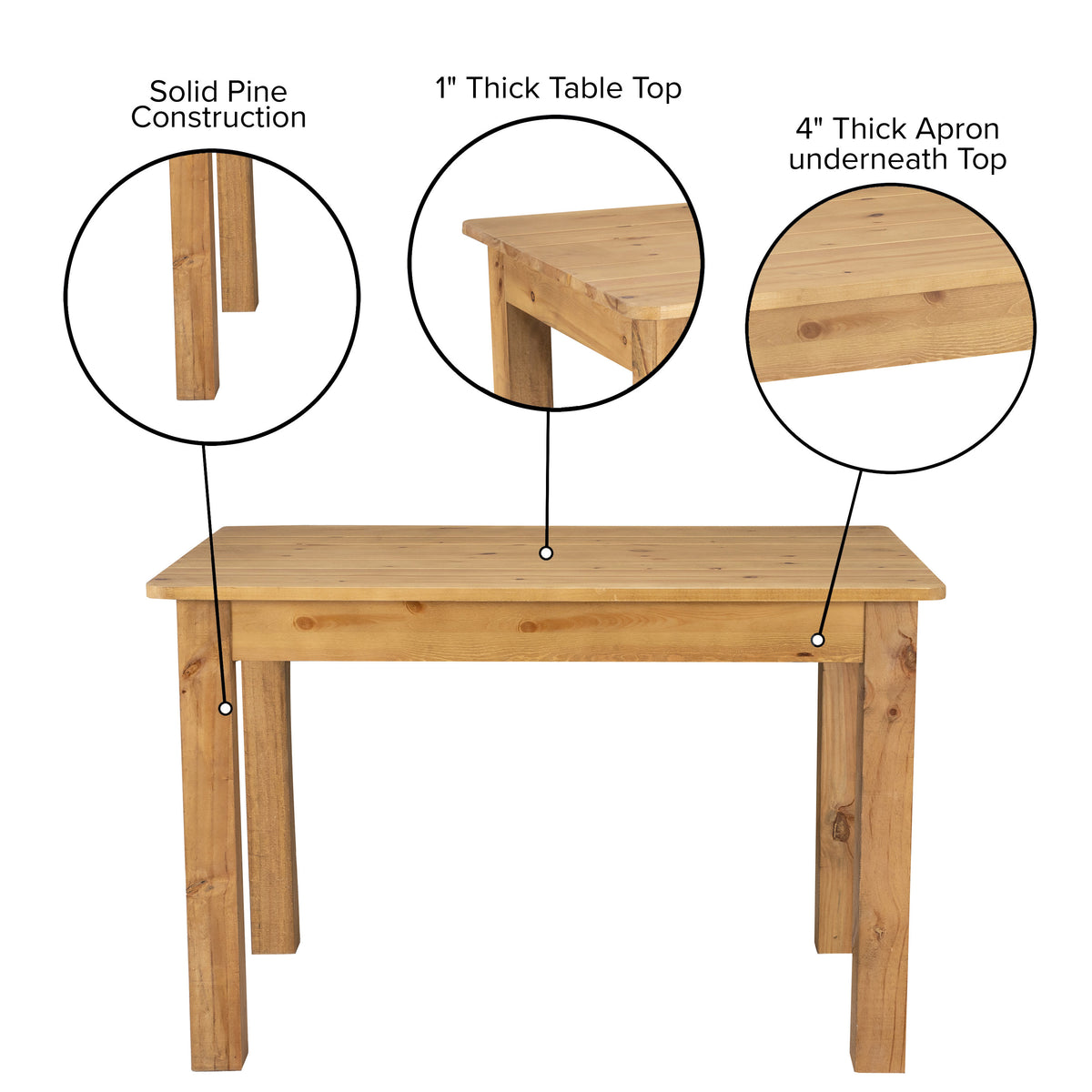 46" x 30" Rectangular Antique Rustic Solid Pine Farm Dining Table - Image 4