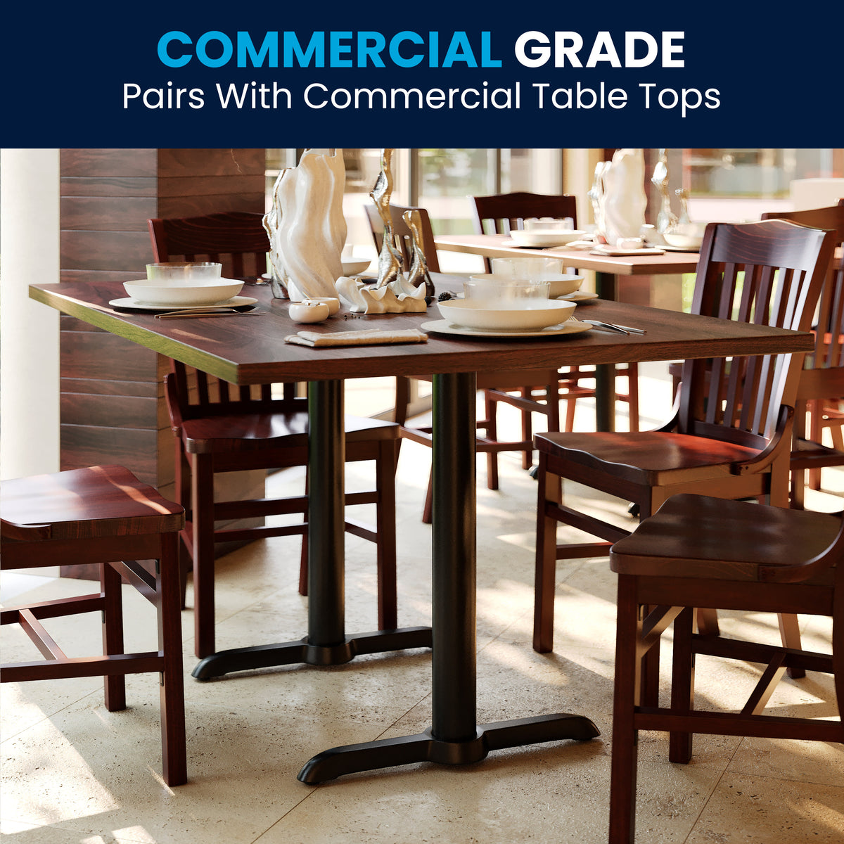 5" x 22" Restaurant Table T-Base with 3" Dia. Table Height Column - Image 2