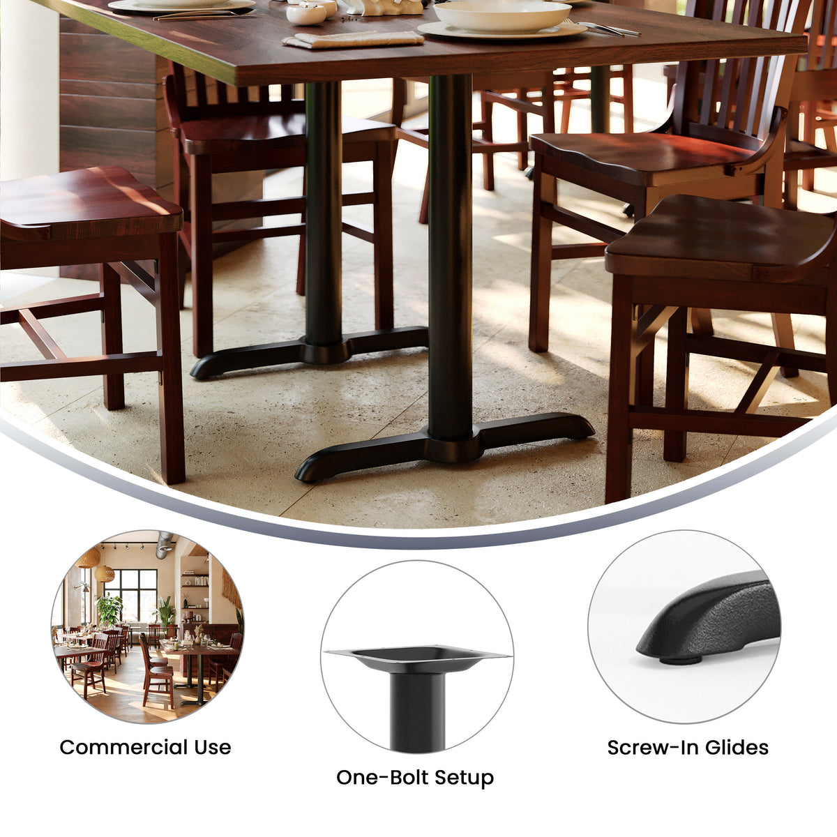 5" x 22" Restaurant Table T-Base with 3" Dia. Table Height Column - Image 3