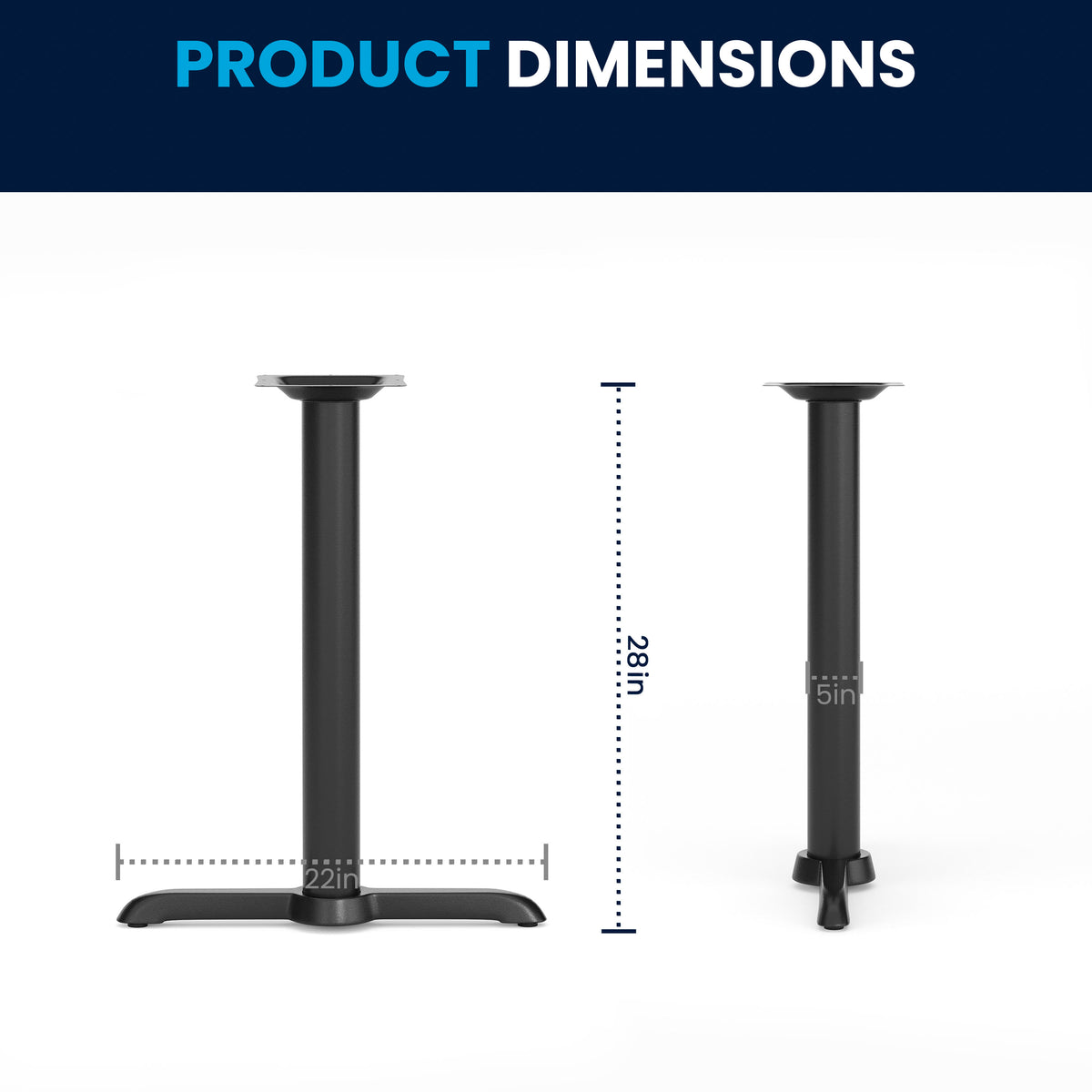 5" x 22" Restaurant Table T-Base with 3" Dia. Table Height Column - Image 4