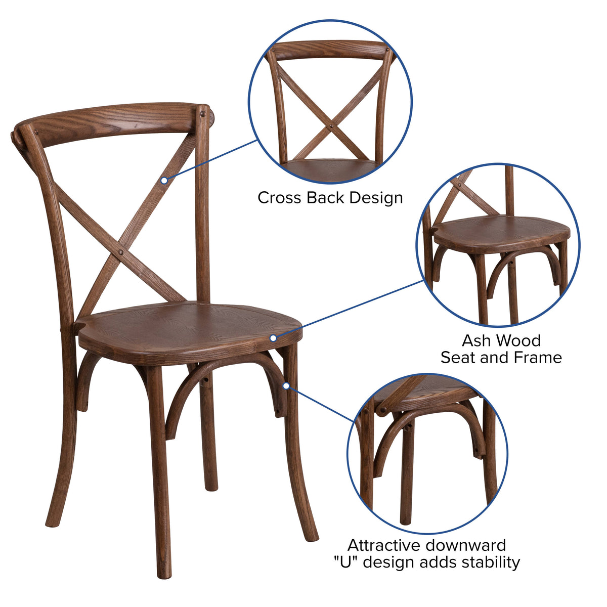 60" x 38" Antique Rustic Farm Table Set with 6 Cross Back Chairs and Cushions - Image 4