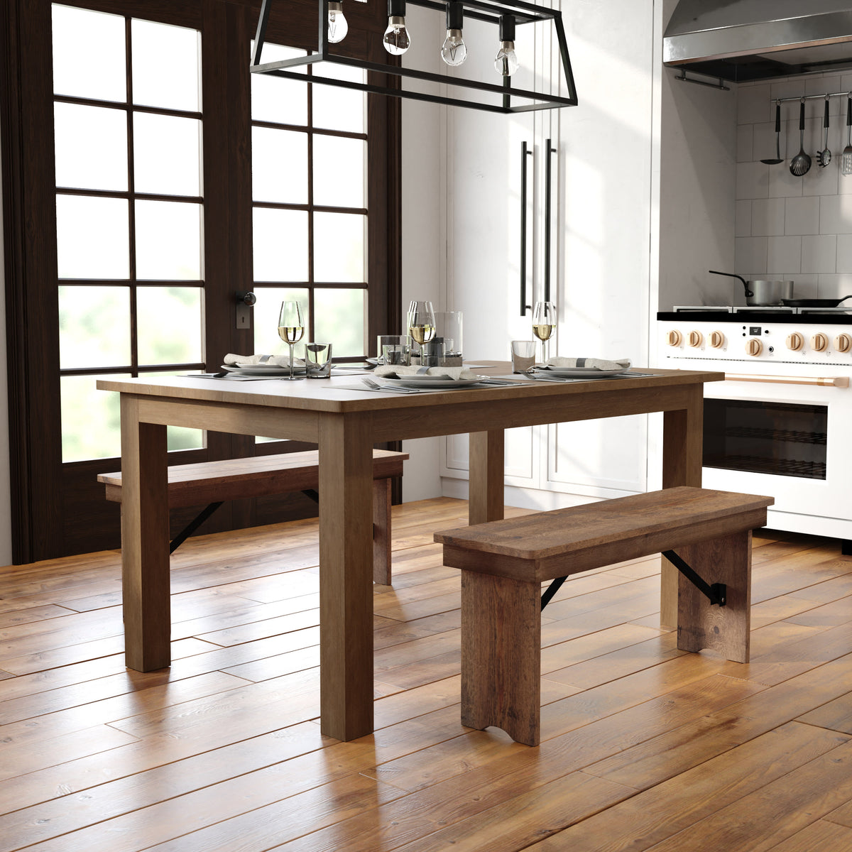 60" x 38" Rectangular Antique Rustic Solid Pine Farm Dining Table - Image 2