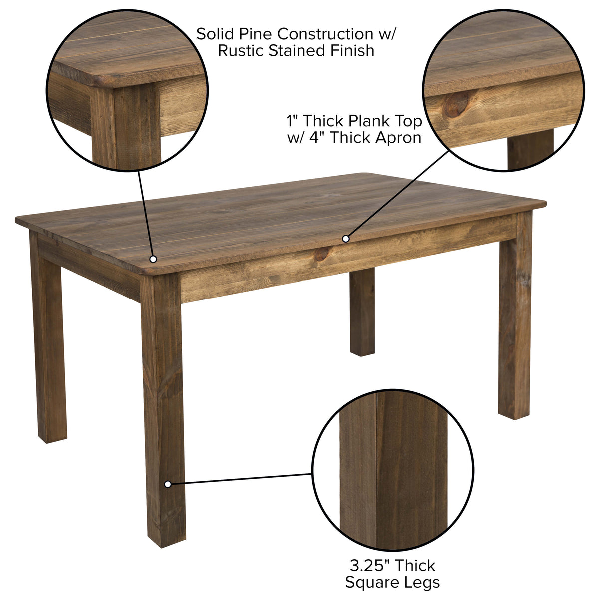 60" x 38" Rectangular Antique Rustic Solid Pine Farm Dining Table - Image 4