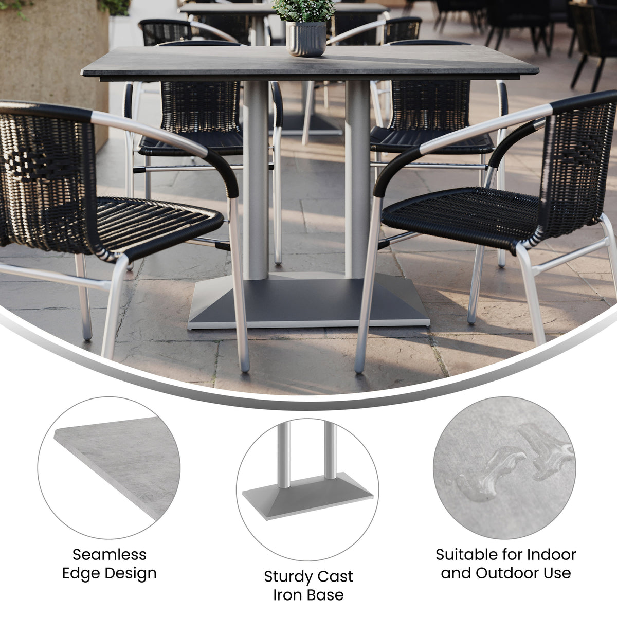 30" x 48" All-Weather Seamless Surface Tabletop with Dual Columned Base - Image 3