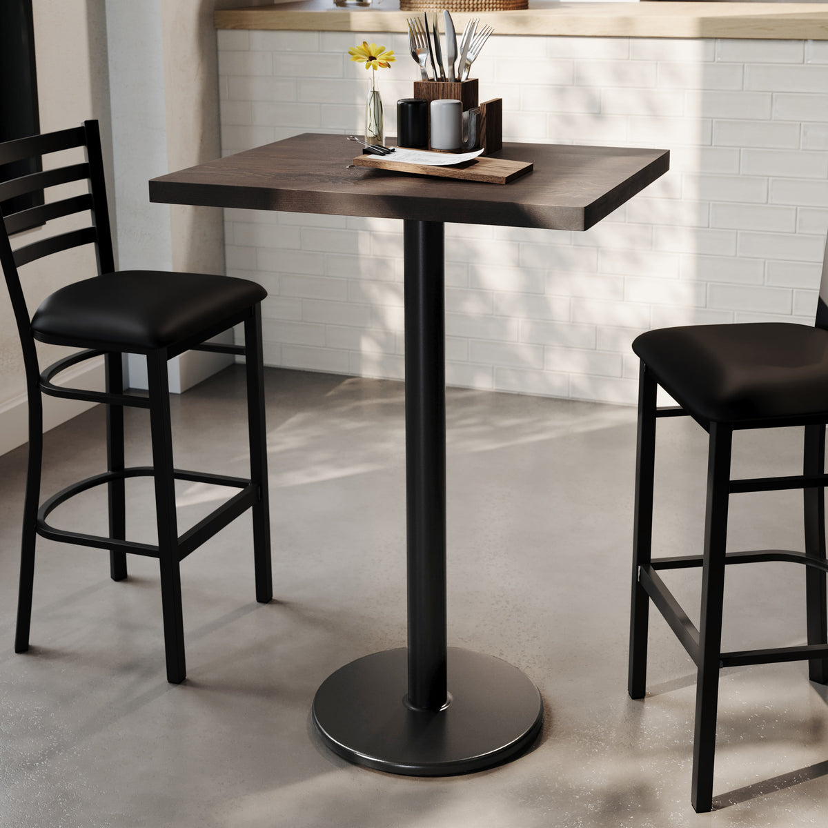 30"L x 24"W Solid Wood Commercial Tabletop with 18" Bar Height Base - Image 2