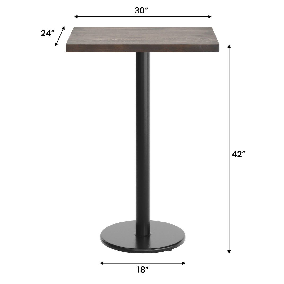 30"L x 24"W Solid Wood Commercial Tabletop with 18" Bar Height Base - Image 4