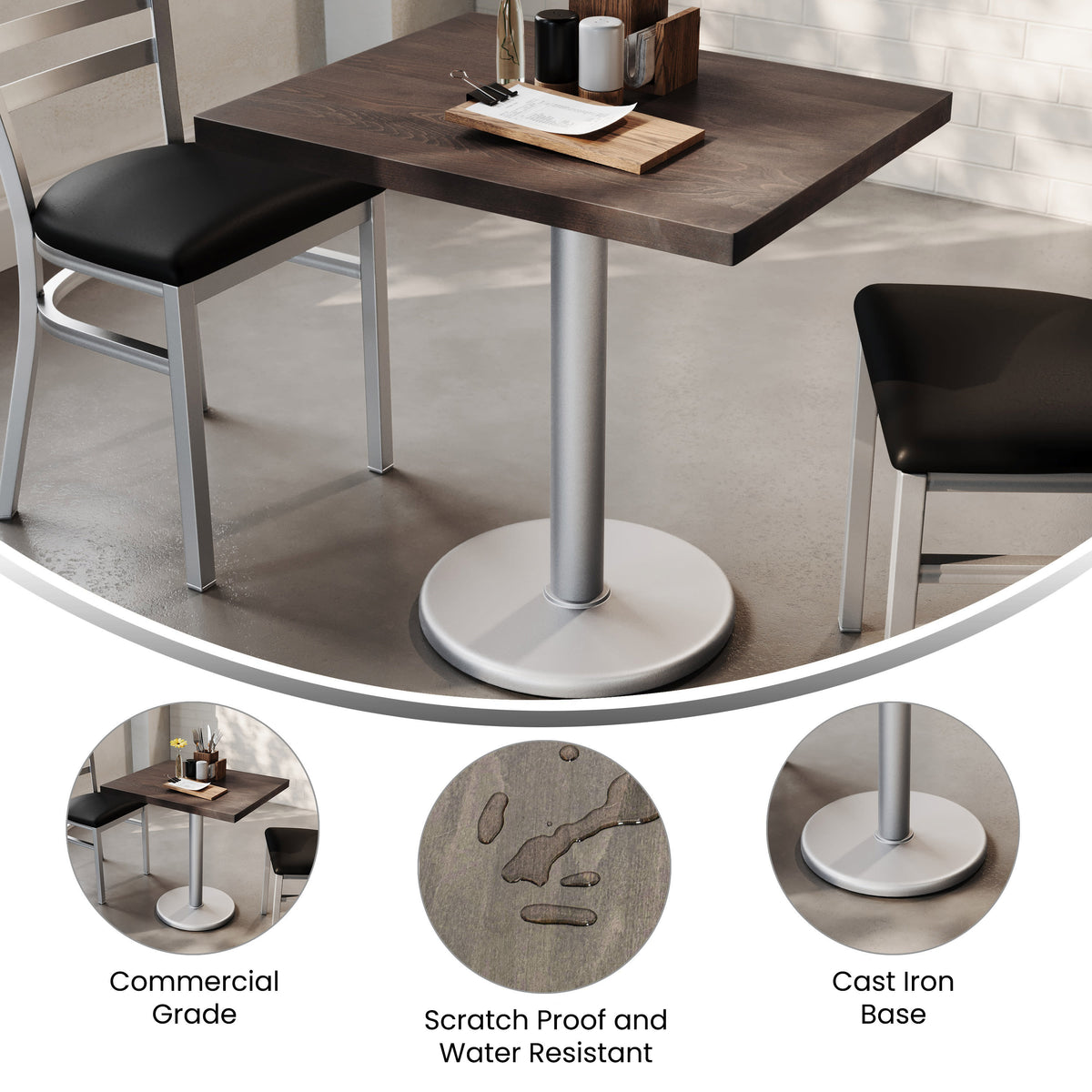 30"L x 24"W Solid Wood Commercial Tabletop with 18" Dining Height Base - Image 3
