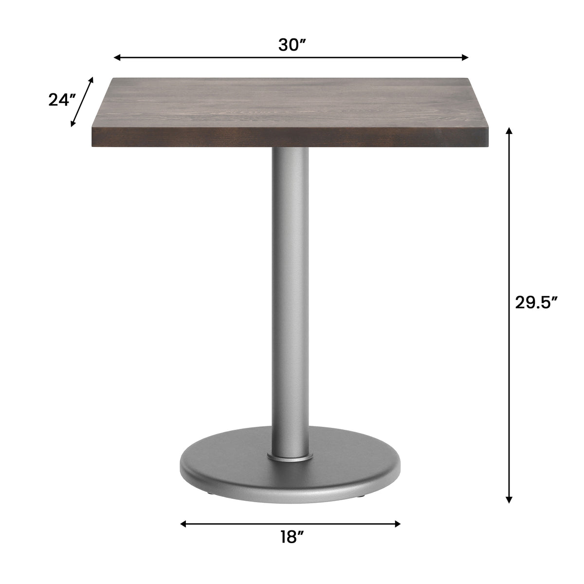 30"L x 24"W Solid Wood Commercial Tabletop with 18" Dining Height Base - Image 4