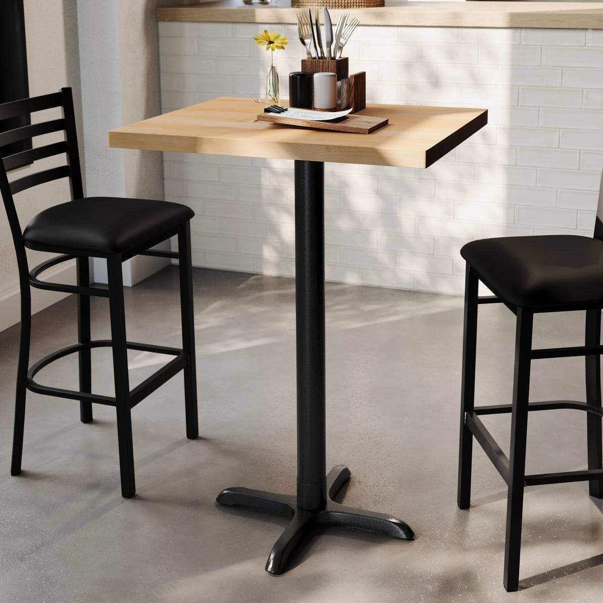 30"L x 24"W Solid Wood Commercial Tabletop with 22" x 22" Bar Height X-Base - Image 2