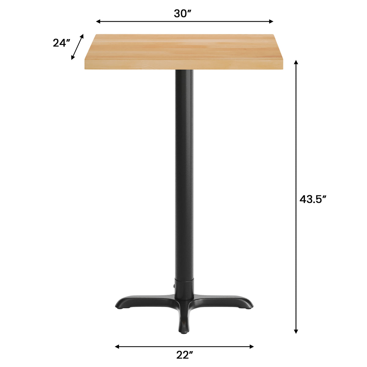 30"L x 24"W Solid Wood Commercial Tabletop with 22" x 22" Bar Height X-Base - Image 4