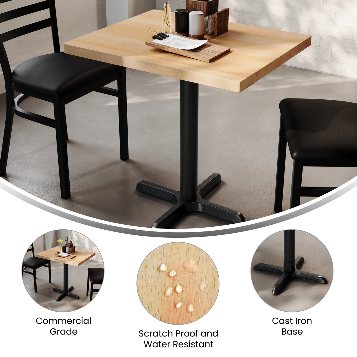 30"L x 24"W Solid Wood Commercial Tabletop with 22" x 22" Dining Height X-Base - Image 3