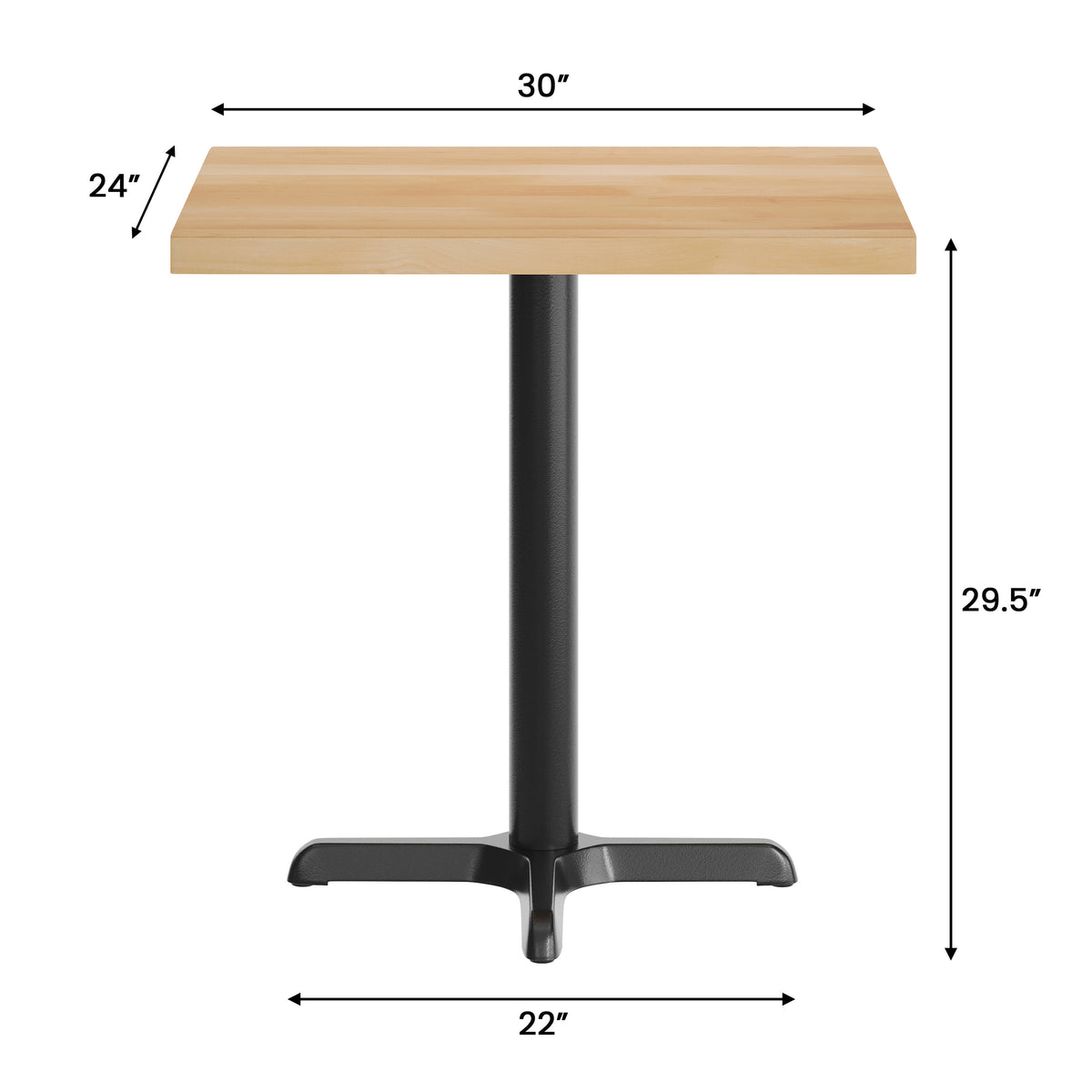 30"L x 24"W Solid Wood Commercial Tabletop with 22" x 22" Dining Height X-Base - Image 4