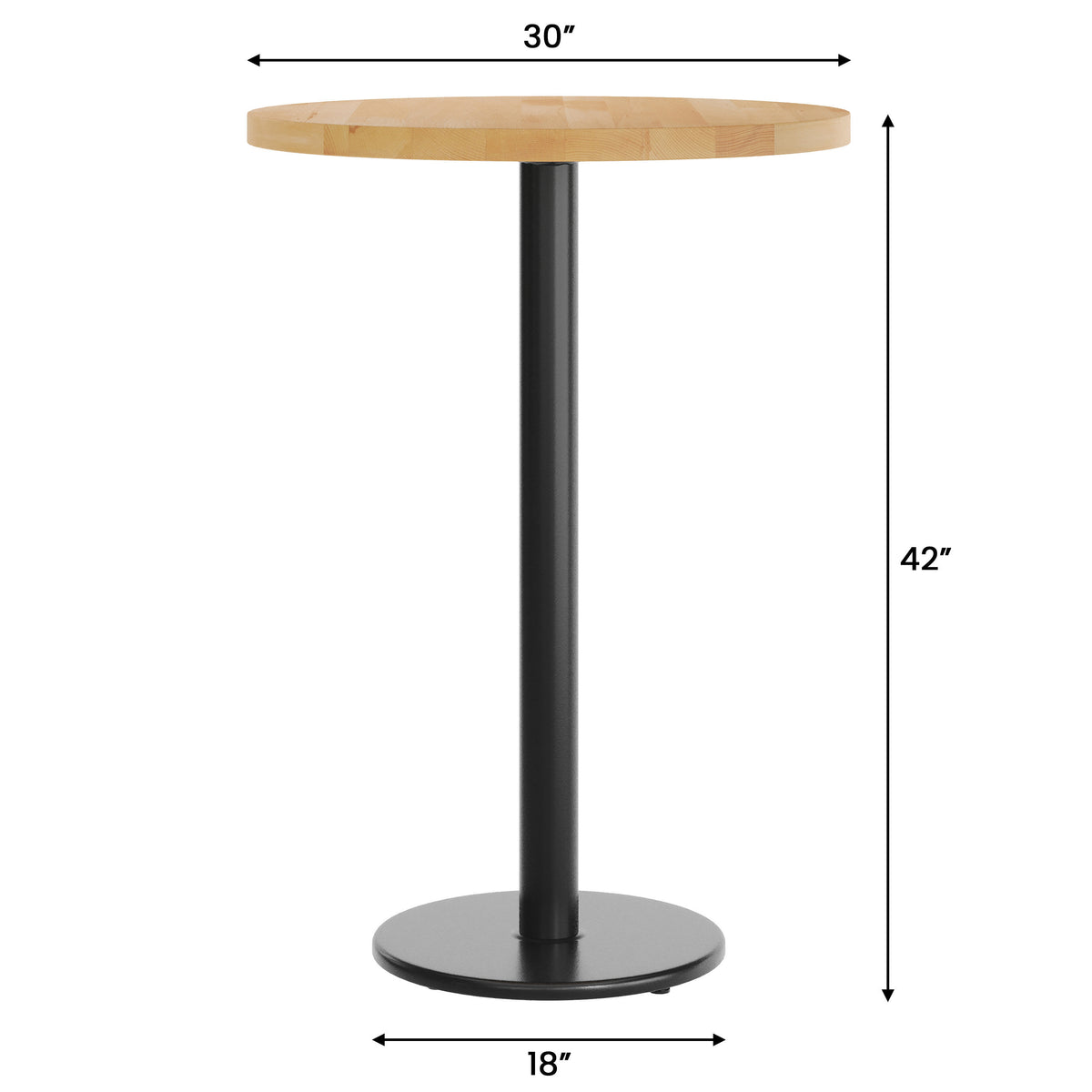 30" Round Solid Wood Commercial Tabletop with 18" Bar Height Base - Image 4