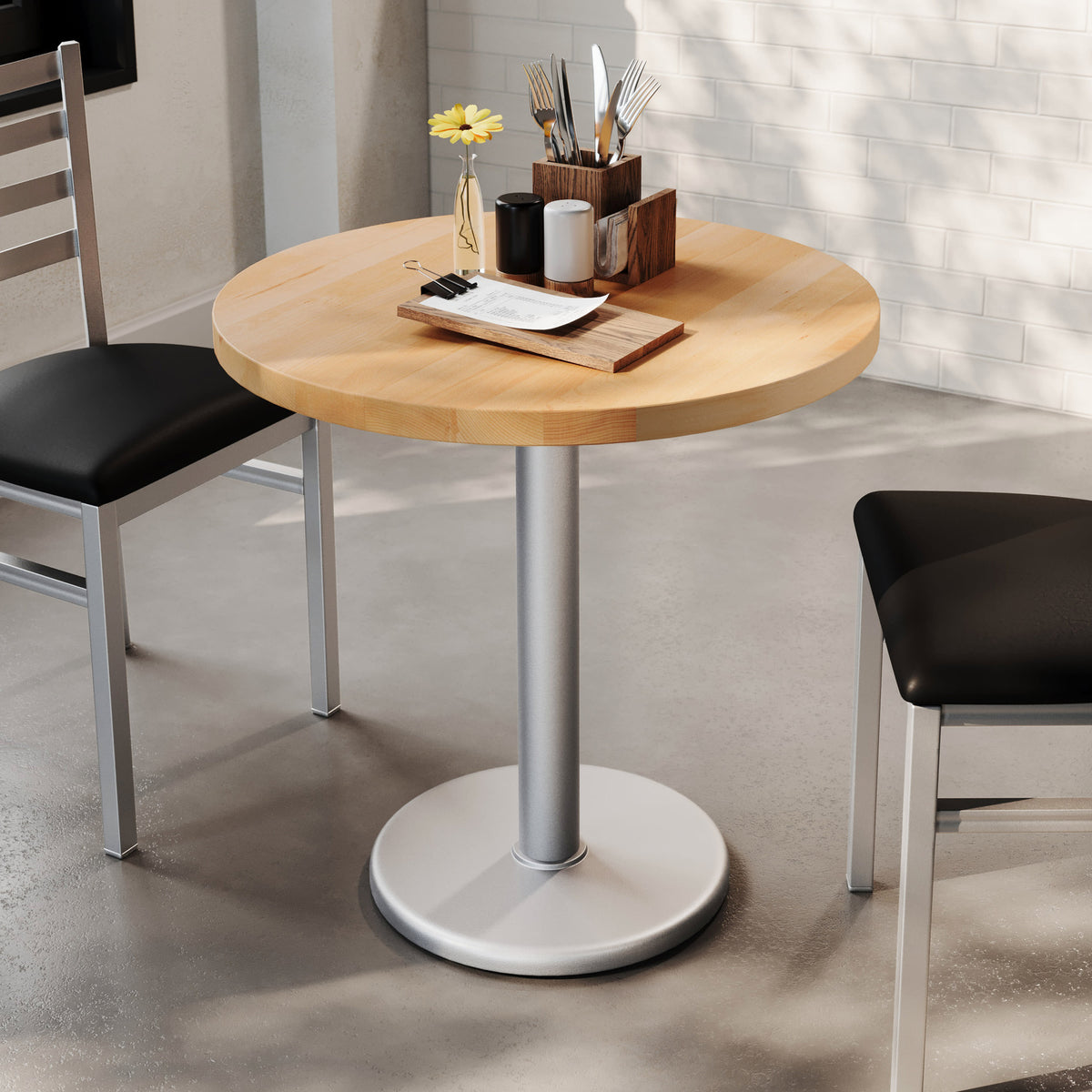 30" Round Solid Wood Commercial Tabletop with 18" Dining Height Base - Image 2