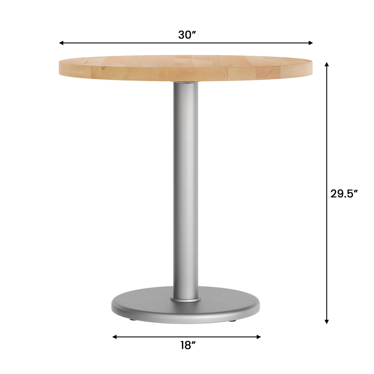 30" Round Solid Wood Commercial Tabletop with 18" Dining Height Base - Image 4