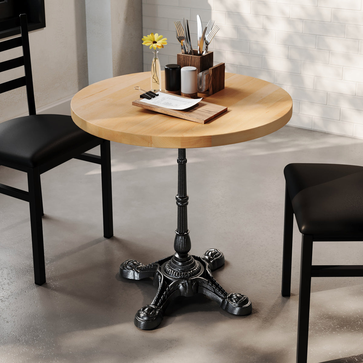 30" Round Solid Wood Commercial Tabletop with 22.75" x 22.75" Bistro Table Base - Image 2