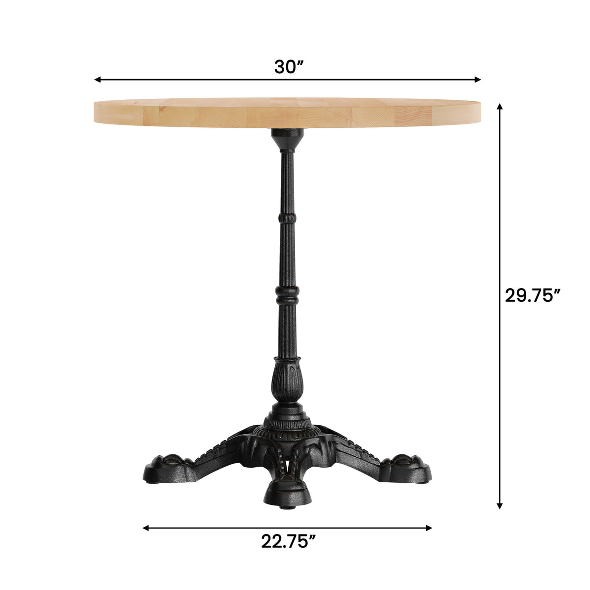 30" Round Solid Wood Commercial Tabletop with 22.75" x 22.75" Bistro Table Base - Image 4