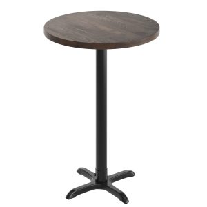 30" Round Solid Wood Commercial Tabletop with 22" x 22" Bar Height X-Base