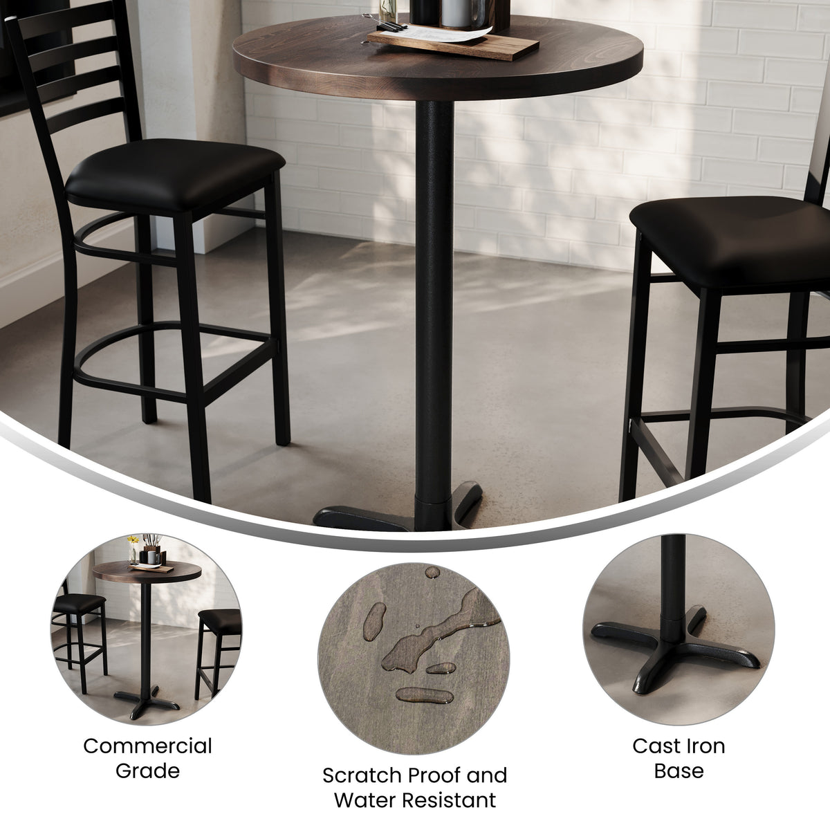 30" Round Solid Wood Commercial Tabletop with 22" x 22" Bar Height X-Base - Image 3