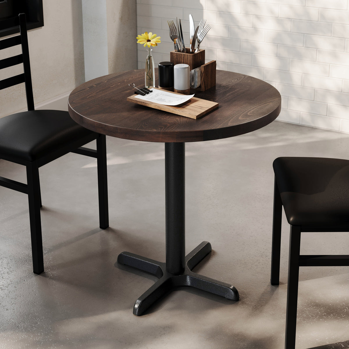 30" Round Solid Wood Commercial Tabletop with 22" x 22" Table Height X-Base - Image 2