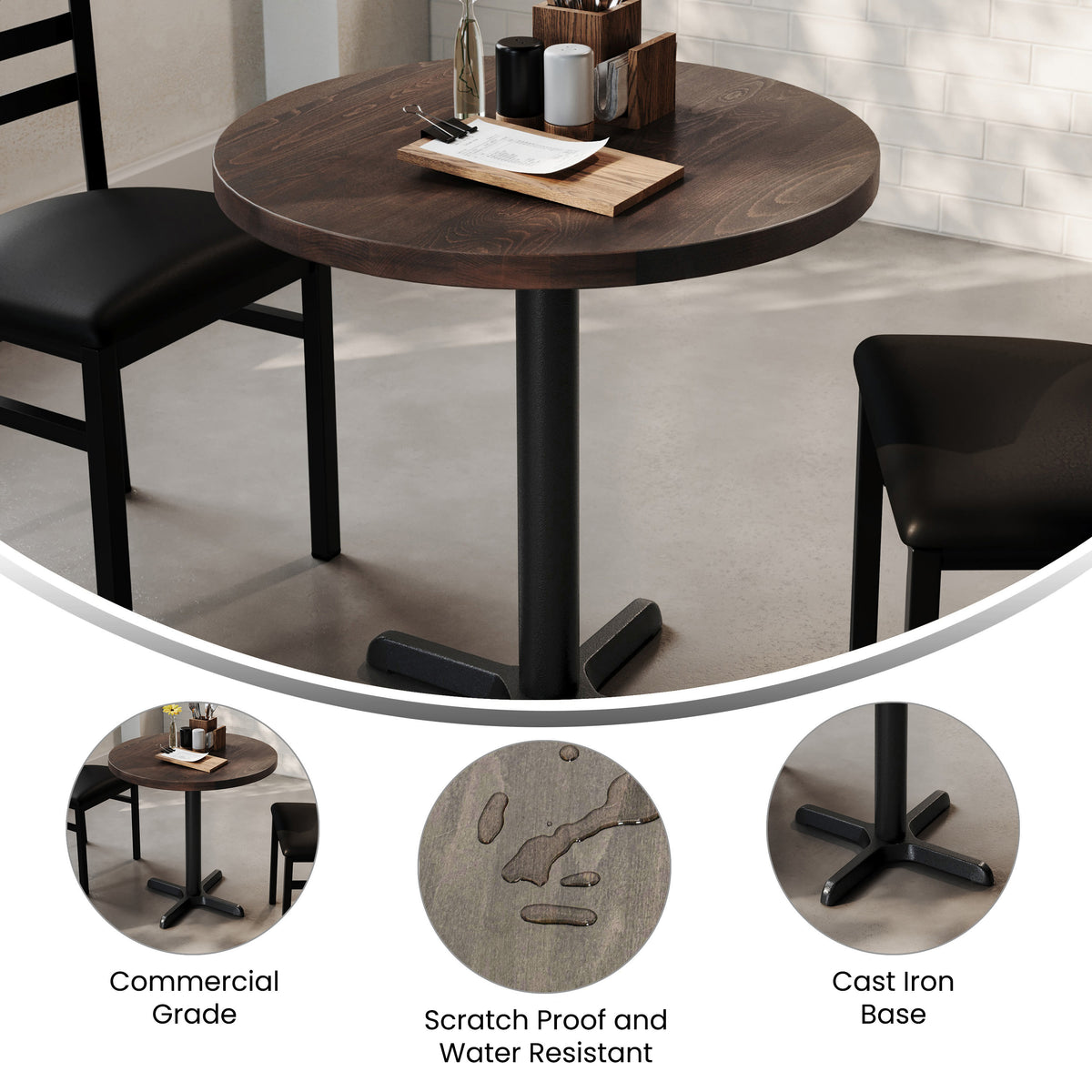 30" Round Solid Wood Commercial Tabletop with 22" x 22" Table Height X-Base - Image 3